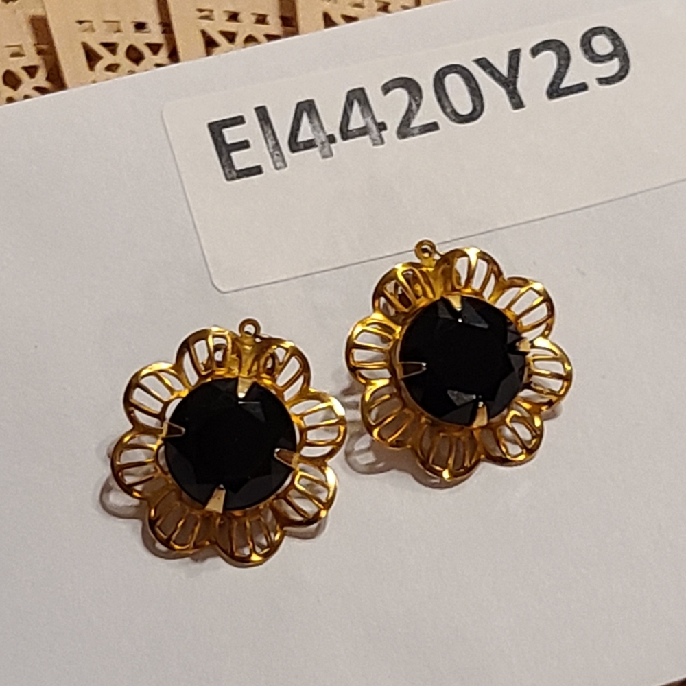 Elegant Gold and Black Floral Clip On Earrings
